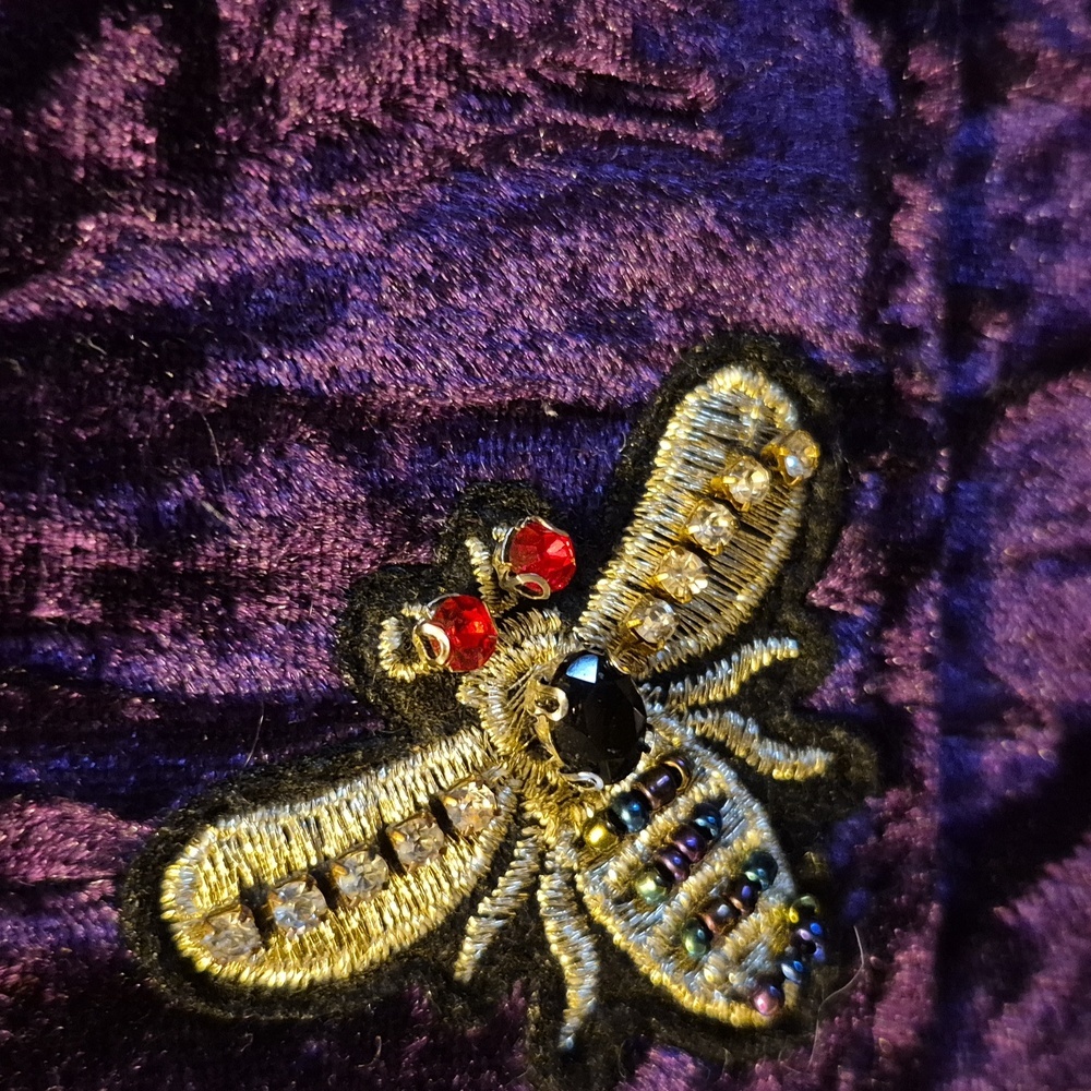 Aldo Deep Purple Velvet Whimsigoth Satchel with Insect Embroidery NWT - Picture 8 of 10